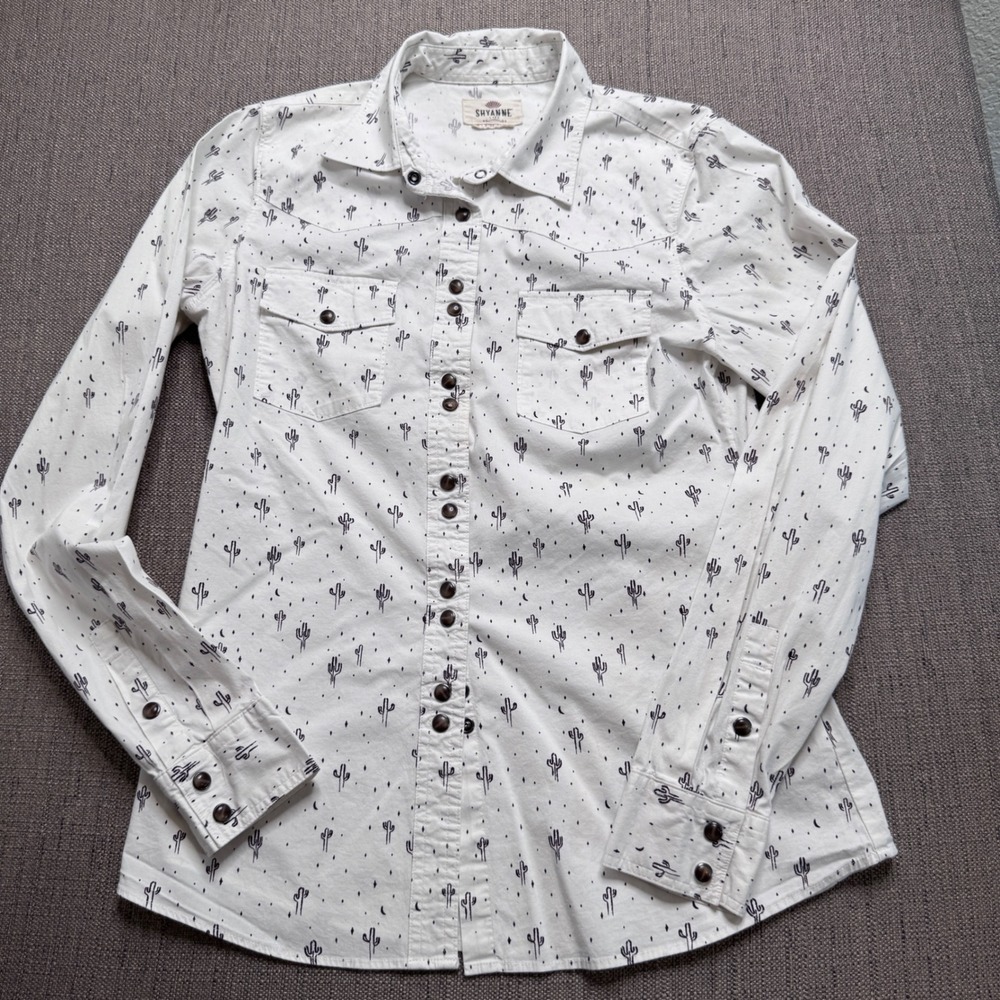Shyanne Life Womens White Cactus Print Western Button Down Shirt Medium